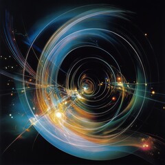 Poster - Abstract Cosmic Swirl: A Dynamic Illustration of Energy, Light, and Particle Physics Depicting the Flow of Space-Time