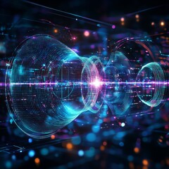 Poster - Abstract Data Stream Visualization: Circular Pattern with Glowing Lights and Dark Background