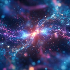 Aufkleber - Cosmic Collision: Abstract Rendering of Energy Flow Between Two Celestial Bodies in a Nebula of Stars and Light
