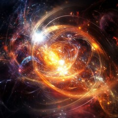 Poster - Cosmic Firestorm: An Abstract Depiction of a Galactic Event with Swirling Energy and Stardust Explosions in Space.
