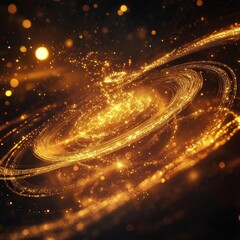 Poster - Golden Cosmic Rings: An Abstract Galaxy of Light and Sparkle against a Dark Backdrop
