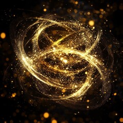 Leinwandbilder - Golden Sparkle Ring: Abstract Swirl of Light and Shimmering Particles Against a Dark Background 