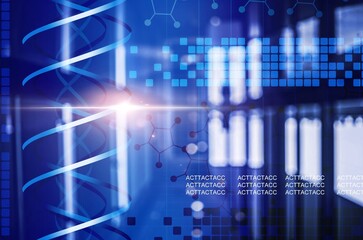 Wall Mural - spiral dna double helix structure on blue background.