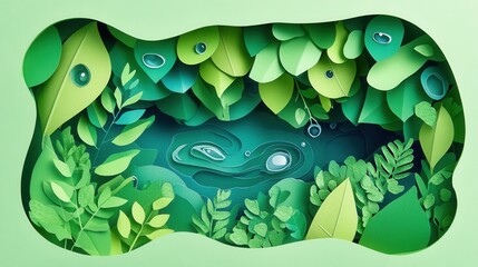 Aufkleber - Lush green trees and fresh water droplets create a vibrant eco friendly design that embodies sustainability