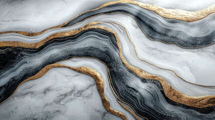 Wall Mural - Elegant marble waves with gold accents form abstract patterns, flowing textures