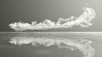 Wall Mural - ethereal smoke plume over water, reflective surface, monochrome, serene