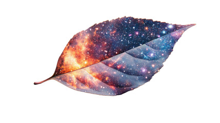 leaf showing colorful galaxy on transparent background