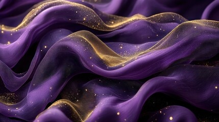Wall Mural - flowing purple fabric with golden glints creates abstract, luxurious texture