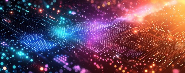 Wall Mural - colorful glowing circuit board pattern with neon and futuristic accents