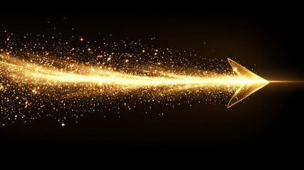 Wall Mural - golden arrow streaks, light particles, direction, and energy. black backdrop