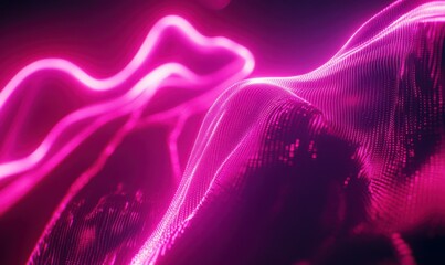 Macro shot of vibrant pink neon energy lines forming dynamic wave patterns on a sleek dark background creating a futuristic abstract visual .
