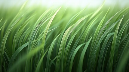 Wall Mural - Lush green grass blowing gently with soft, diffused light