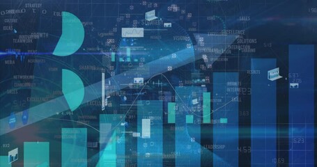 Wall Mural - Animation of digital data visualization with graphs and charts on blue background
