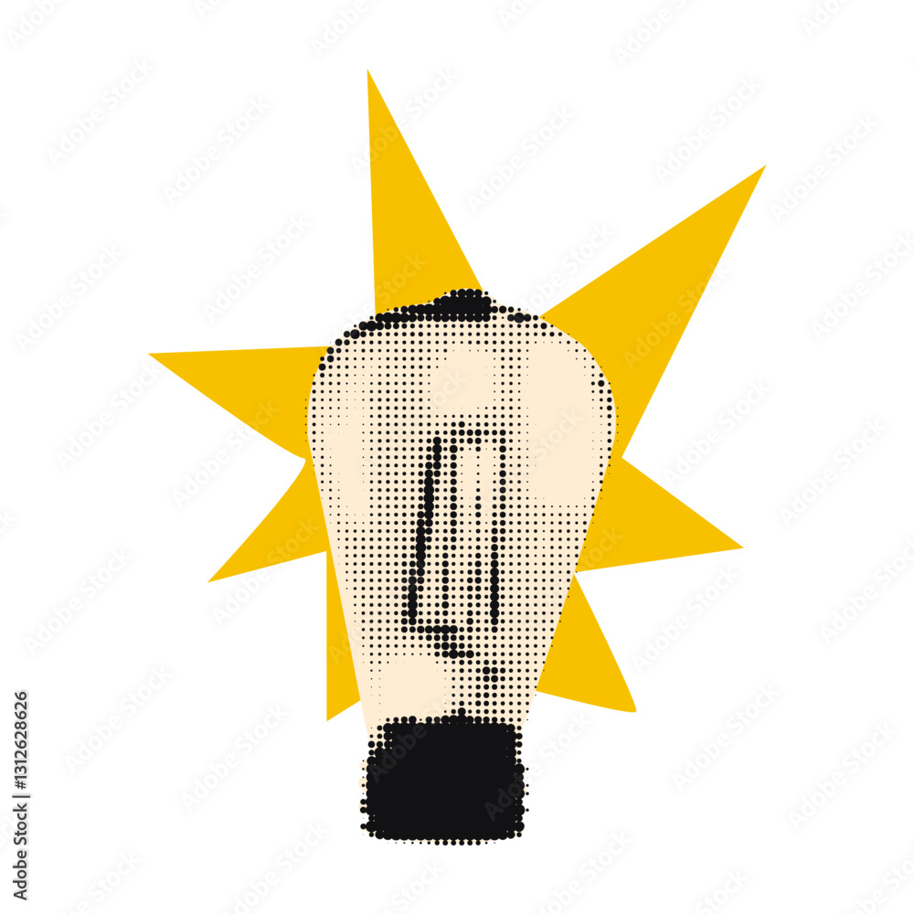 Light bulb halftone art collage element. Lightbulb paper clipping shape ...
