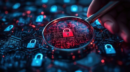 Magnifying glass reveals digital security breach