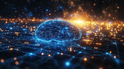 Digital brain glowing network data sphere