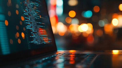 Coding laptop at night