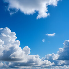 fluffy clouds drifting in blue sky