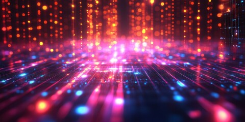 Colorful array of lights in a digital landscape at night creating a vibrant atmosphere of illumination and technology