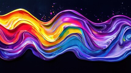 Wall Mural - vibrant, flowing paint wave with rainbow colors against a dark background