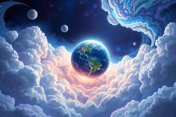Wall Mural - cosmic dawn: the awakening of celestial bodies