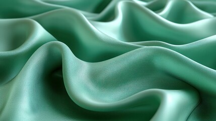Wall Mural - wavy, light green fabric, folded and shimmering, casting soft shadows and highlights