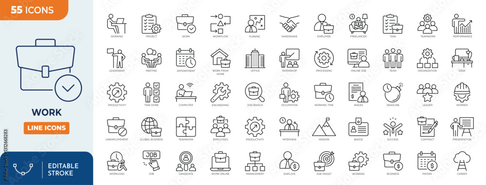 Work icon set. Containing job, career, employment, meeting ...