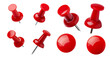 © Jieee Mooo - Assorted Red Push Pins in Various Sizes on White Background, isolated on transparent background