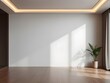 © JARVIS X - Modern Minimalist Interior Empty Room with Wooden Floor, Plant, and Sunlight. Perfect for Design and Decor Concepts.