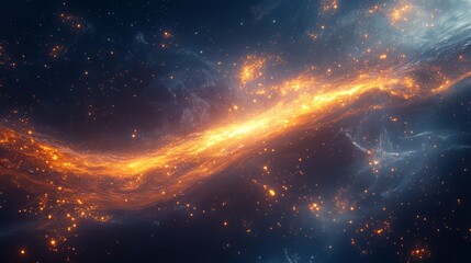 Wall Mural - a galaxy with a long, orange line in the middle. the stars are scattered throughout the galaxy, with