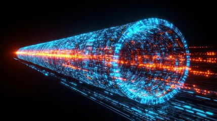 Wall Mural - data stream flowing through digital tunnel