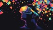 © YauheniB - Homme avec casque de réalité virtuelle et formes colorées.