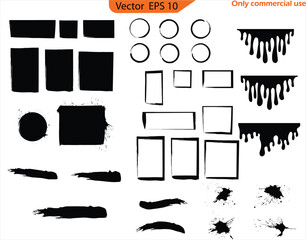 Wall Mural - Black paint, ink brush strokes, dripping. Ink brush strokes bundle. Brush strokes text boxes. Vector paintbrush set. Grunge design elements. 