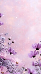 Aufkleber - Delicate pink cosmos and white gypsophila blooming together, creating soft pastel bokeh with ethereal luminescence