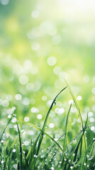 Aufkleber - Fresh green grass glistening with morning dew drops captures the sunlight, creating a stunning bokeh effect that enhances the beauty of nature