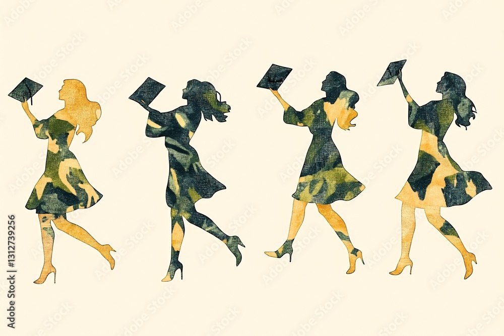Graduation Signs Unity Dynamic figure icons celebrating graduation 2025 diverse silhouettes ...