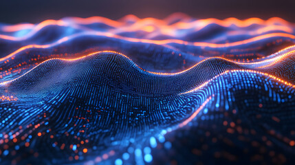 Abstract Digital Waveform Glowing Blue and Orange Data Stream