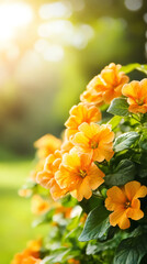 Poster - Vibrant orange calibrachoa flowers blossoming brightly under warm sunlight, highlighting garden's colorful floral landscape
