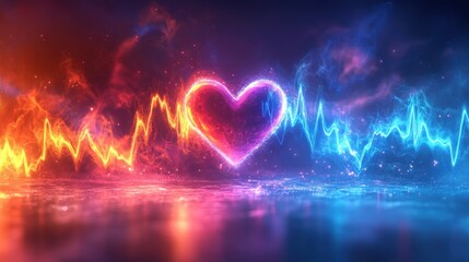Wall Mural - fiery heart pulse, neon energy, dark background, design