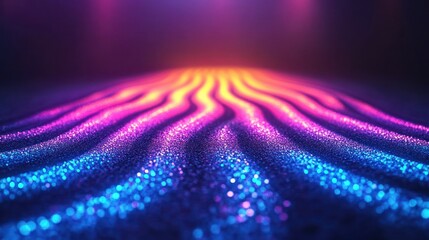 Wall Mural - Glittering waves, neon light, stage, abstract background, design