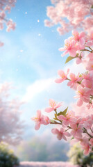 Aufkleber - Pink cherry blossoms gently falling from a tree branch create a serene and beautiful spring scene