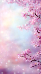 Aufkleber - Cherry tree flowers blooming against a soft bokeh background, creating a serene atmosphere with ample copy space for text