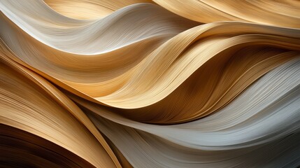Fototapete - Long, curvy line of gold and white colors. The line appears to be made of paper, and it has a very smooth and flowing texture. The colors seem to be blending together, creating a sense of movement