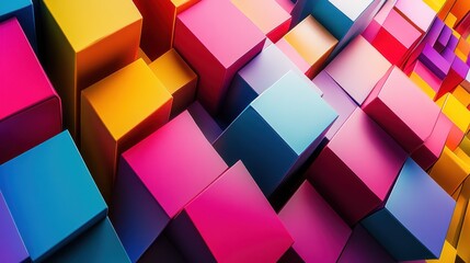 Aufkleber - An abstract geometric composition featuring 3D-rendered blocks set against a black background.