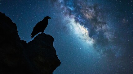 Wall Mural - majestic eagle silhouetted against the breathtaking milky way galaxy at night.