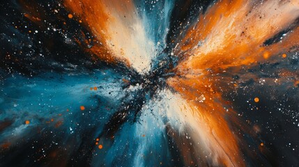 cosmic dust explosion, radiant orange and blue nebula, abstract and celestial, high-resolution, ener