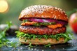 © GHM_STUDIO - Juicy Beef Burger with Sesame Bun, Red Onion, Pickles, and Arugula