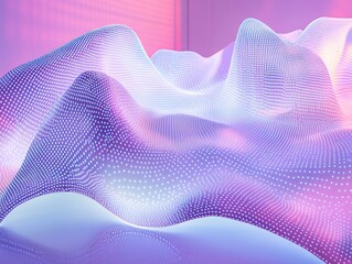 Poster - abstract purple and pink glowing wireframe landscape.