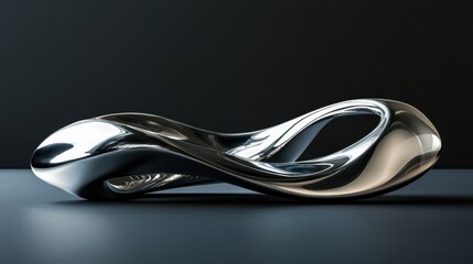 Fototapete - An abstract silver shape is rendered in 3D, featuring a sleek, metallic surface with smooth contours and reflective qualities.