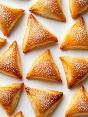 Wall Mural - several golden, flaky pastry bites with a light, airy texture, topped with granulated sugar for a to